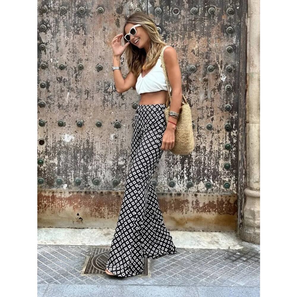 commense geometrical print flare pants